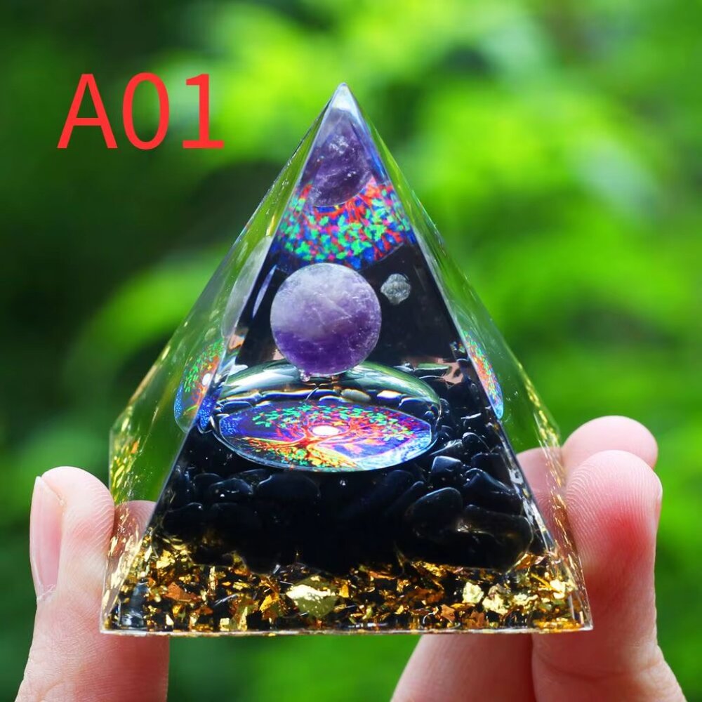 Crystals Stone Orgone Pyramid Energy Generator Natural Amethyst Peridot Reiki